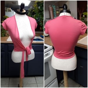 Womens Pink Crop over top tie front